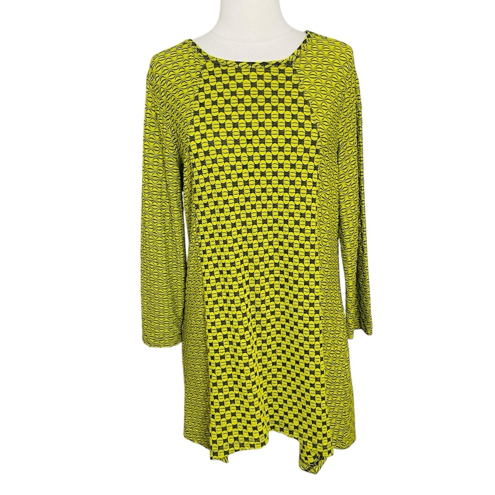 Ali Miles Chartreuse Green Tunic Top Size Medium Stretchy Loose Fit Art To Wear